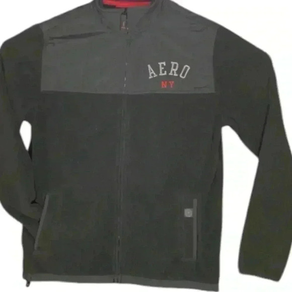 Aeropostale Jacket Adult Medium Black Full Zip Fleece Logo Casual Mens - Picture 1 of 8